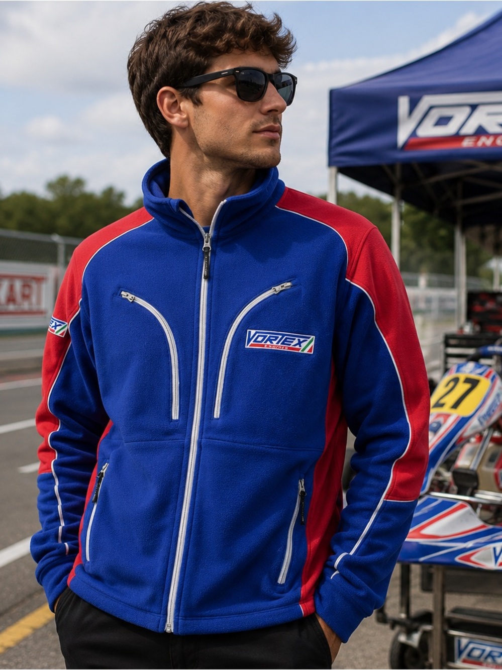OTK Kartwear Vortex Engines Racing Jacket Mens M Blue Red Full Zip Karting
